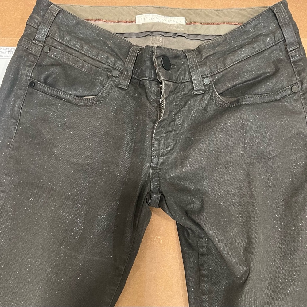 Y2K Stella McCartney Charcoal Metallic-Coated Denim - Made in Italy